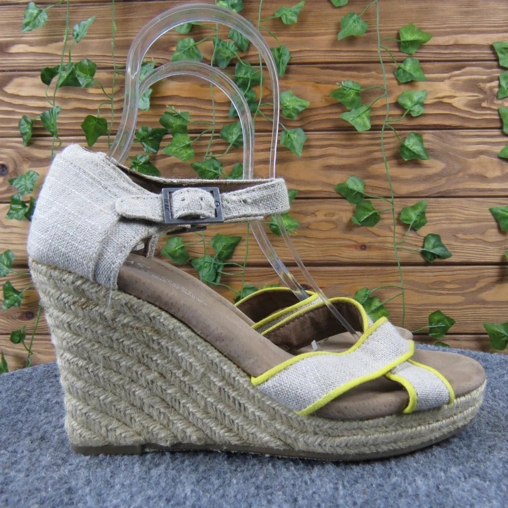 TOMS Burlap Wedge Sandals Women's 6.5 Natural‎ Espadrille Heels Casual Summer